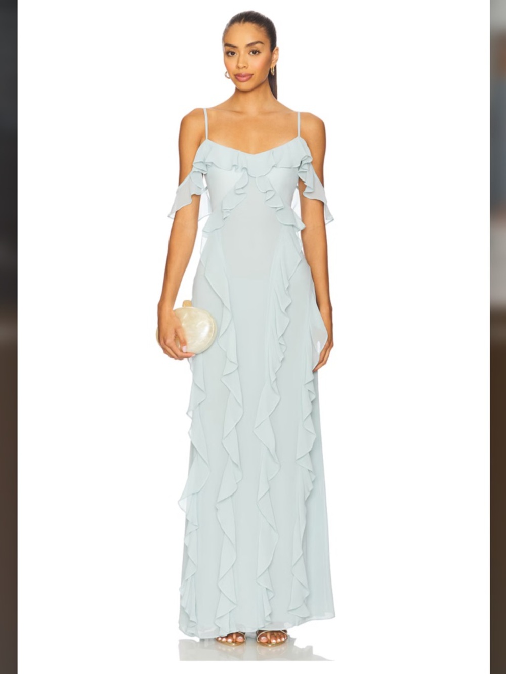 House of Harlow Light Blue Ruffle off the shoulder Maxi Dress